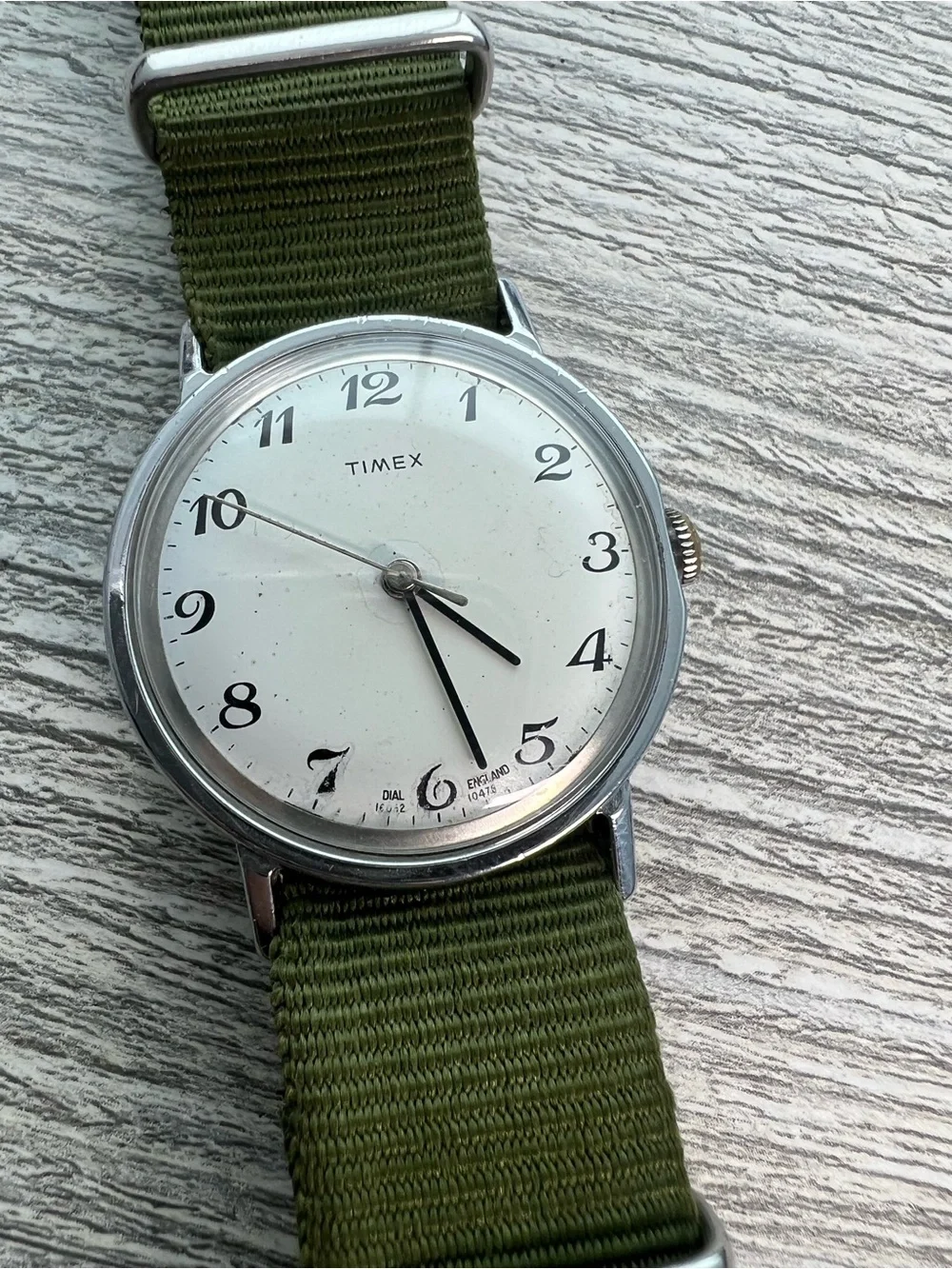 Timex Men's White Dial Watch with Olive Green Nylon Strap